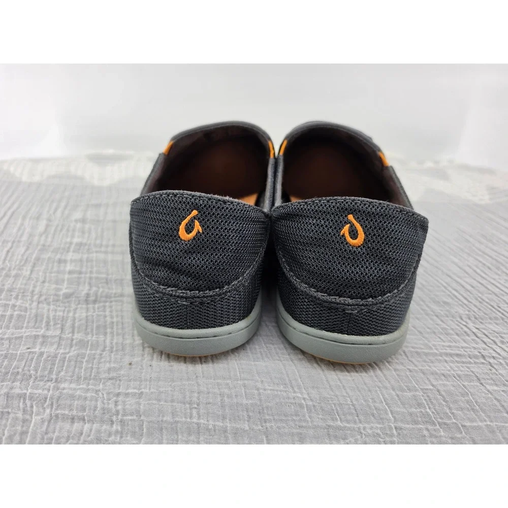OluKai Nohea Mesh Mens Slip On Shoes Charcoal Gray Orange Loafers 10188-4040